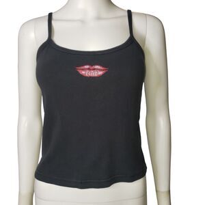 VINTAGE 90's Black Tank Top Flirt Lips Graphic Womens Size Medium